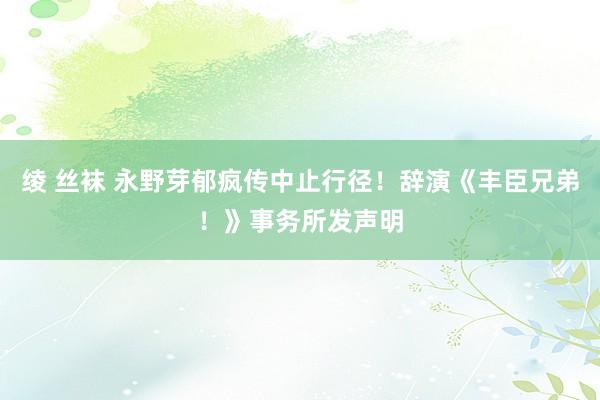 绫 丝袜 永野芽郁疯传中止行径！辞演《丰臣兄弟！》　事务所发声明